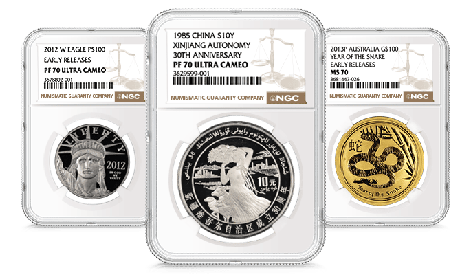 3 NGC-graded coins in holders